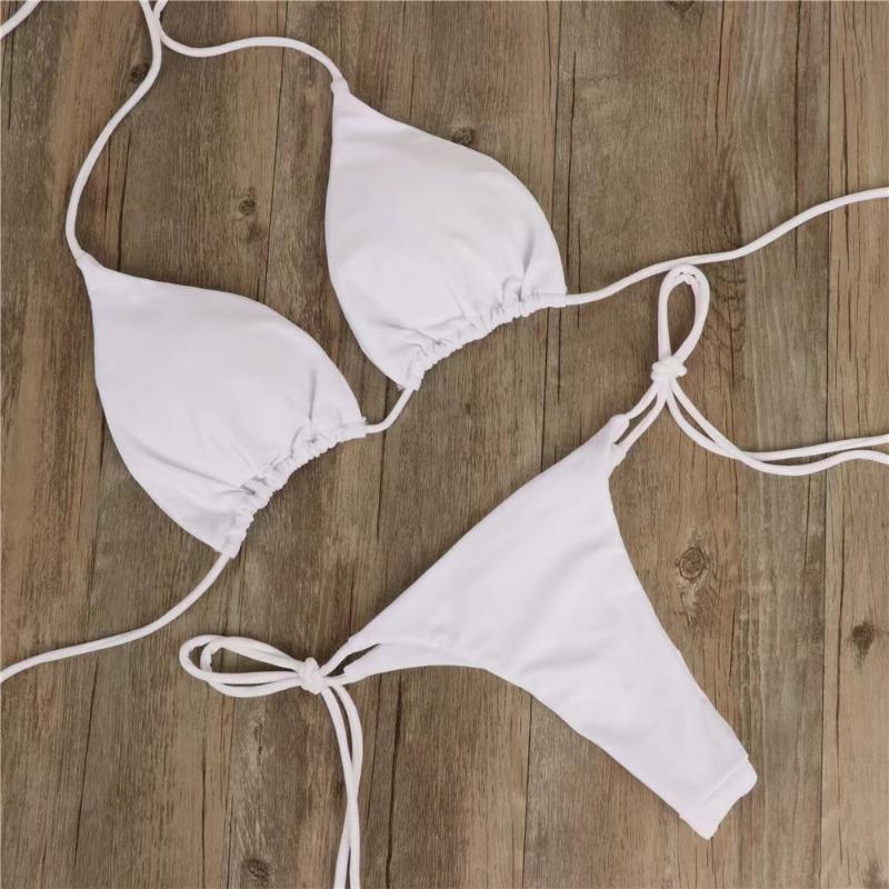 

Bikini swimsuit three-point allure sexy adjustable lace-up swimsuit multi-color strap chest pad set One size fits all білий