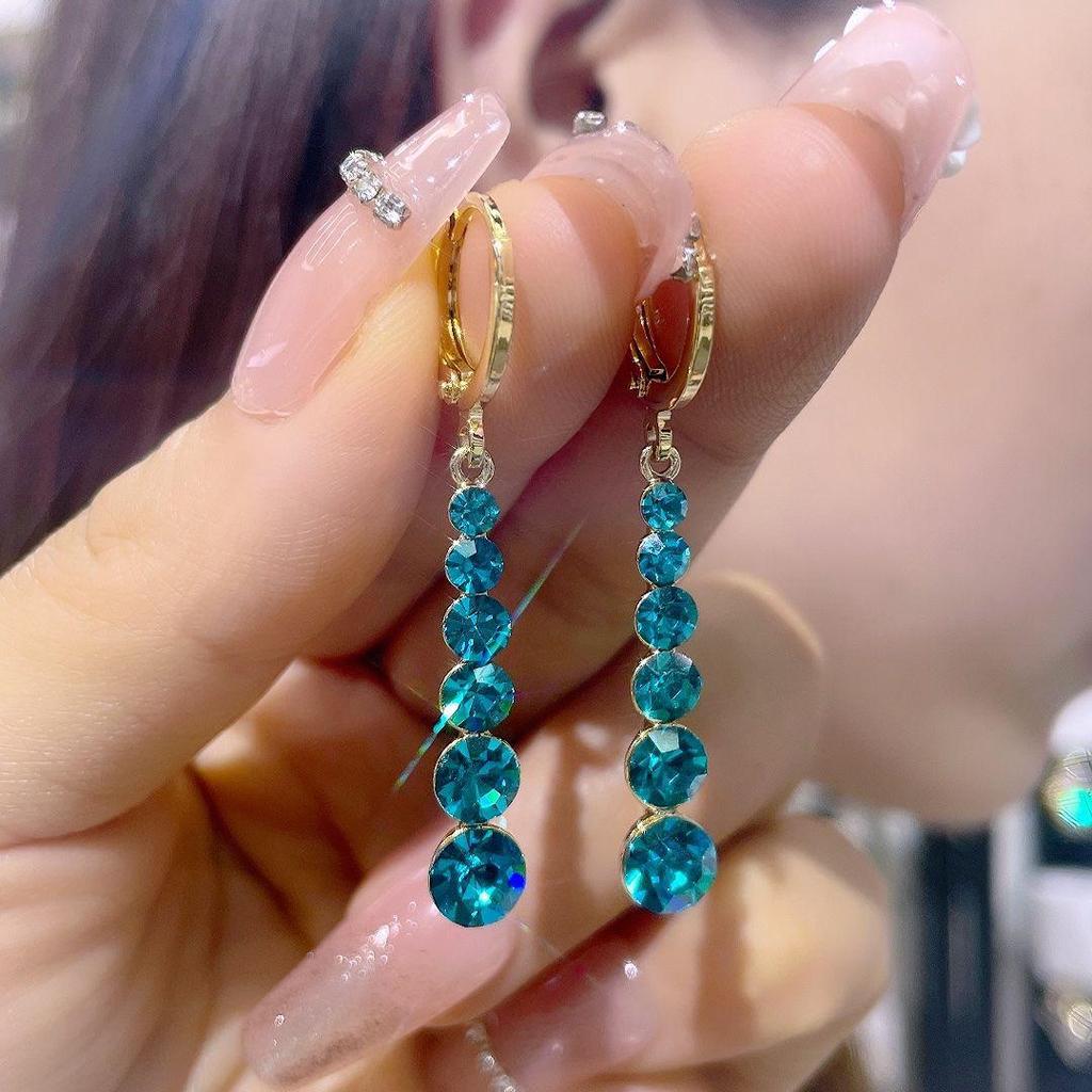Fresh Green Water Drop Diamond Geometric Long Earrings for Women - 2022 Trendy Sweet Style