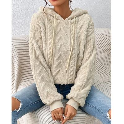 Autumn Women's Hoodies & Sweatshirts Drop Shoulder Drawstring Hooded Teddy Fleece Long Sleeved Casual Hoodie Pullover
