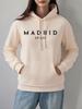 Madrio Spain Printed Hoodies Women Comfortable Casual Sweatshirt Basics Pocket Pullover Autumn Winter Fleece Warm Womans Clothes