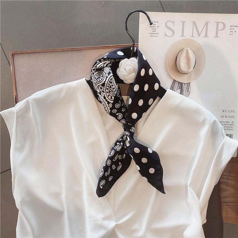 Professional Paisley Polka Dot Black Mulberry Silk Scarf for Women - Spring/Autumn Decorative Square Neckerchief