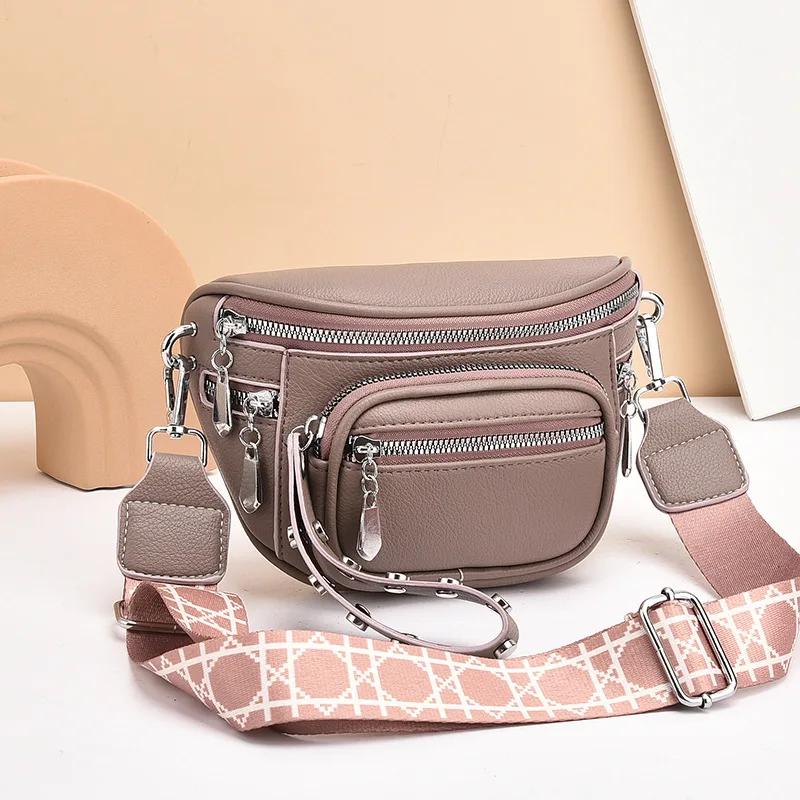 Sacs Bandoulière de Luxe Multi-poches 100% Cuir de Vachette pour Femmes Sacs Messager à Bandoulière Noirs Petit Sac Poitrine Sac de Voyage Selle