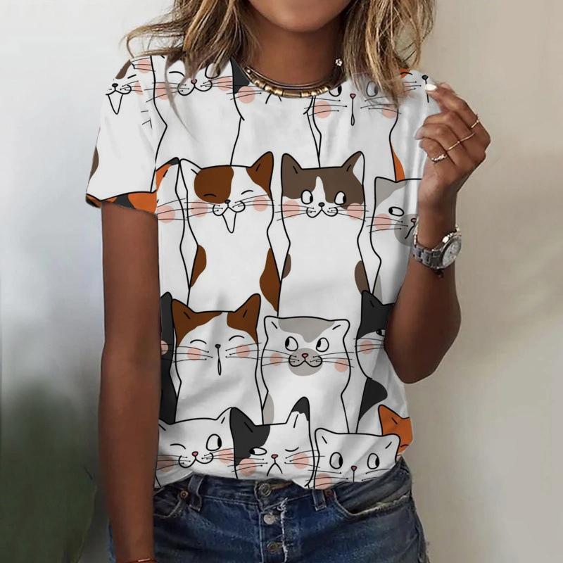 

Cute cat T-shirt animal kitten 3D printed women s short sleeved shirt 5XL