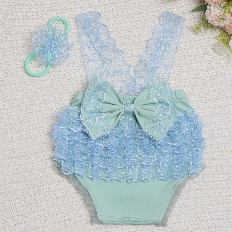 Photoshooting Props for Baby Shower Gift Newborn Costume Flower Headband Bowknot Lace Romper Dress Photography Clothing