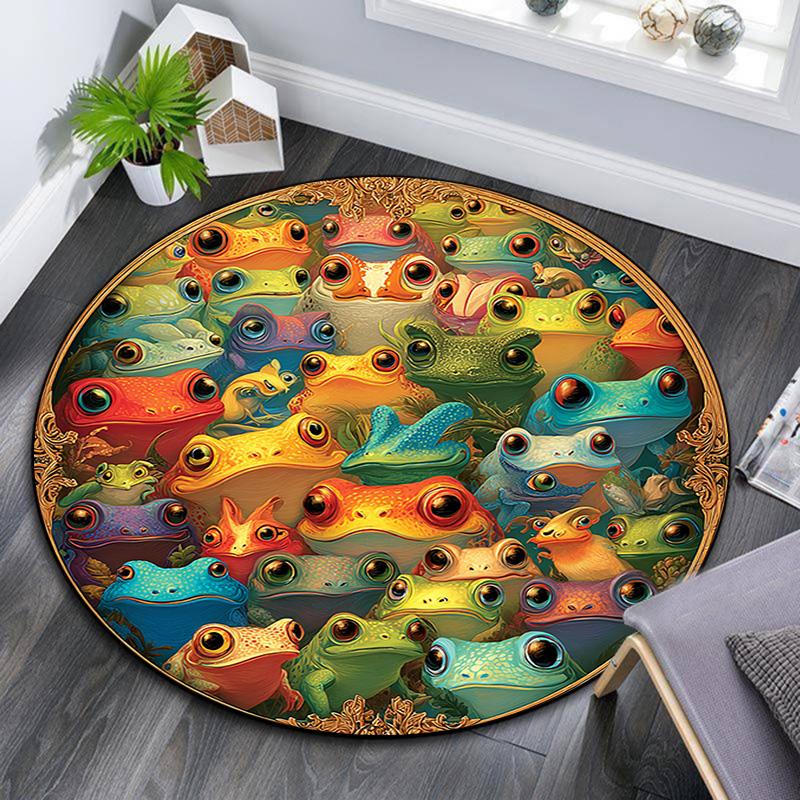 Frogs Round Area Rug,Carpet Rug for Living Room Bedroom Sofa Playroom Decor,Non-slip Floor Mat