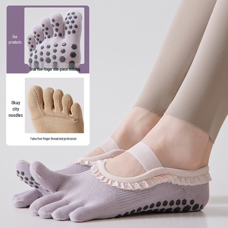 Ballet Style Non-Slip Yoga Socks with Lace Open-Back Toes and Silicone Grip