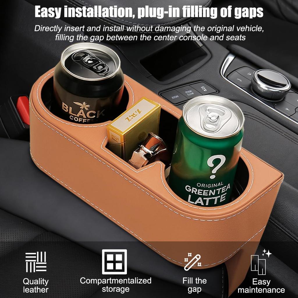 Car Seat Gap Filler Organizer with Cup Holder, Leather Multifunctional Vehicle Front Seat Crevice Storage Box Bag, Automotive Console Side Bucket