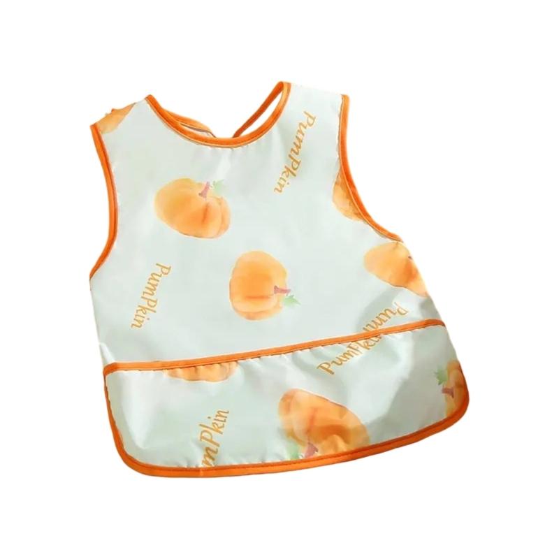 Absorbent Baby Weaning Bib with Food Catcher Pocket for Convenient Eating Machine Washable Reversible Feeding Apron