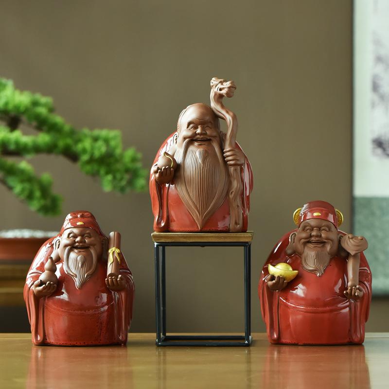 Ceramics Fu-Lu-Changshou Star Sculpture Chinese God of Wealth Home Office Decor Feng Shui Wealth Luck Symbol statue of a figure