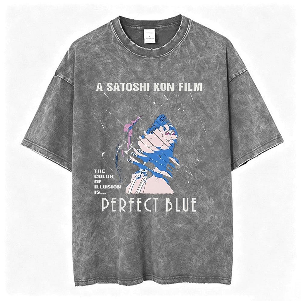 Vintage Washed Anime Perfect Blue Mima Kirigoe TShirts Mens Women Clothing Fashion Harajuku Oversized Short Sleeve T Shirts