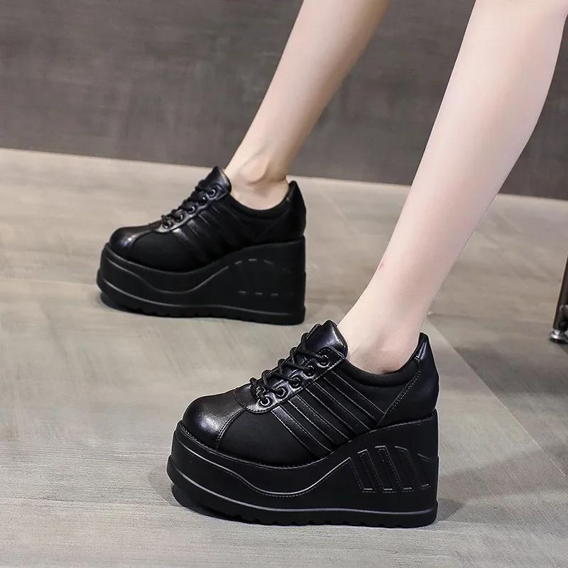 New Fashion Punk Street Black Gothic Girls Cosplay Platform High Heels Sneakers Wedges Women's High Heels Large Size42 Ayakkabi