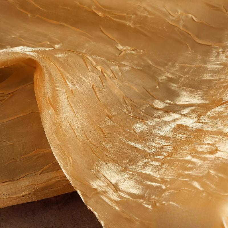 Golden Yellow Water Ripple Pleated Crepe Fabric Creative Three-dimensional Reflective Texture Fabric DIY Dress Stage Costume
