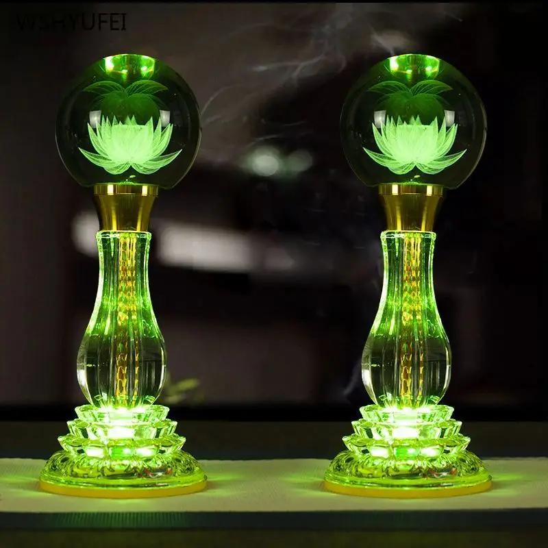 2pcs new crystal lotus Candlestick holder for household use Buddha Guanyin rainbow lotus lamp feng shui ornament