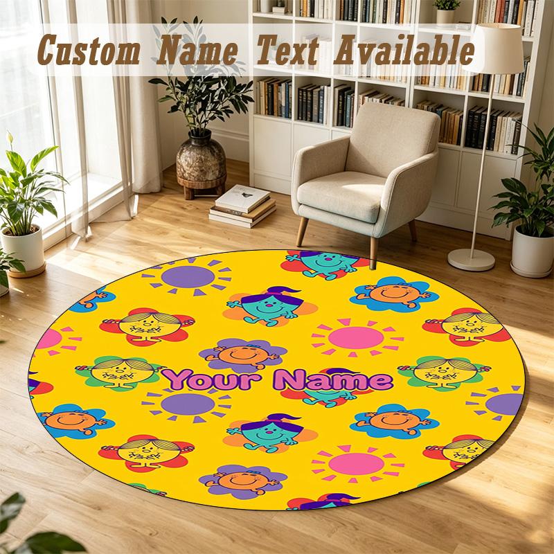 Round Rug Custom NameMr. Men & Little Miss Pattern Non Slip Carpet Home Floor Decor