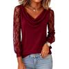 New Spring Summer Women's Lace Spliced Nine-quarter Sleeve Cowl Neck Top T-shirt Casual Women's Blouse For European American