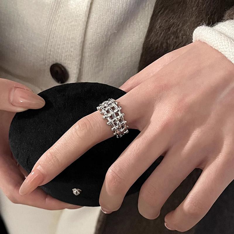 Foxanry Gold Color Hollow Grid Geometric Rings For Women Couples Classic Personality Minimalist Fashion Creative Party Jewelry