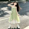Vestito estivo da bambina stile coreano 2026: Abito Lungo Fresco con Spalline Sottili e Fiocco di Fata