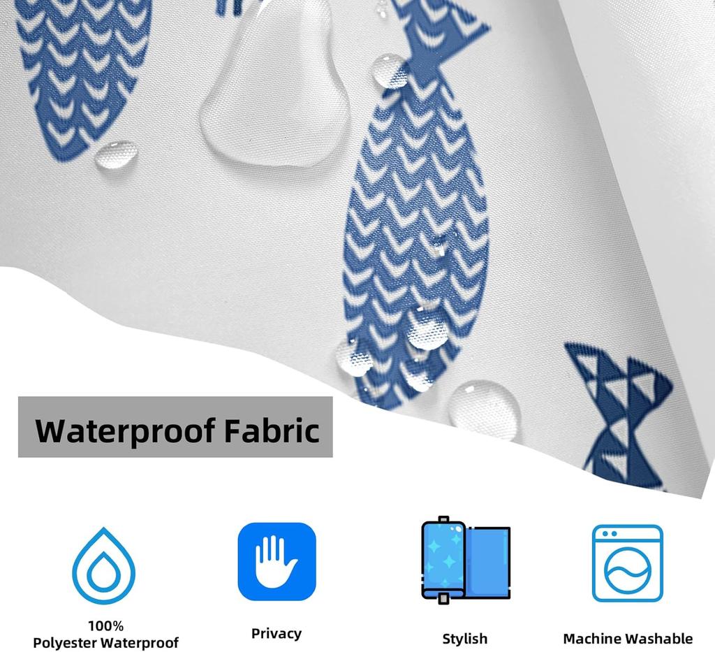 Abstract Swimming Fish Minimalist Shower Curtain Cartoon Ocean Waterproof Fabric Decorative Bathtub With 12 Hooks