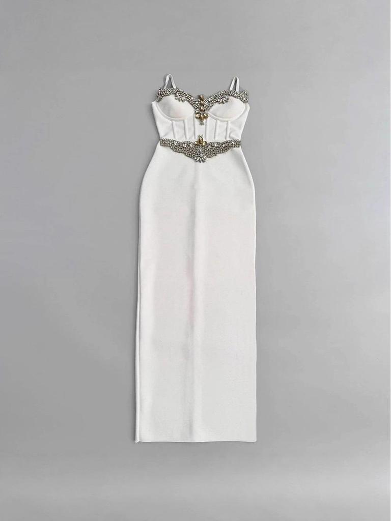 Elegant Beaded Strappy Slit Bandage Evening Gown