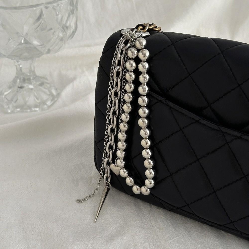 Star Rivet Pearl Beadeds Keychain Metal Peach Heart Key Ring Fashion Chain Bag Pendant  Decoration
