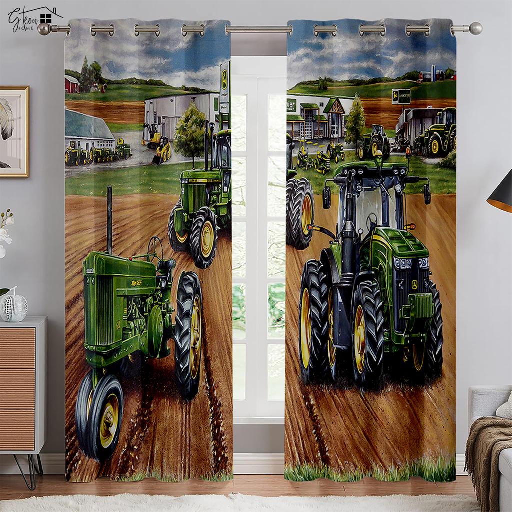 Tractor Farm 3D Printed Curtains Industrial Style Polyester Fiber Curtains Living Room Bedroom Kitchen Decorative Curtains 2PCS