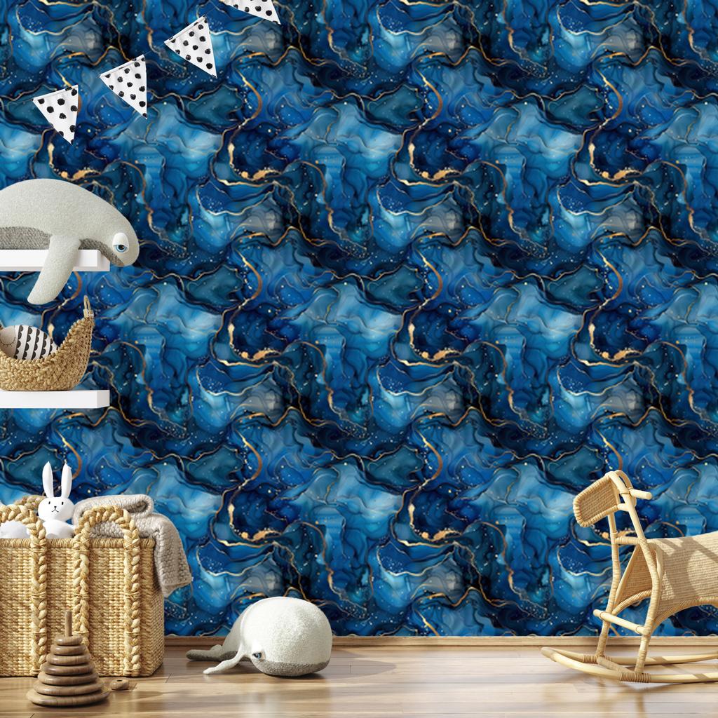 Wallpaper Ink navy blue, blue, turquoise and graphite 50x1000