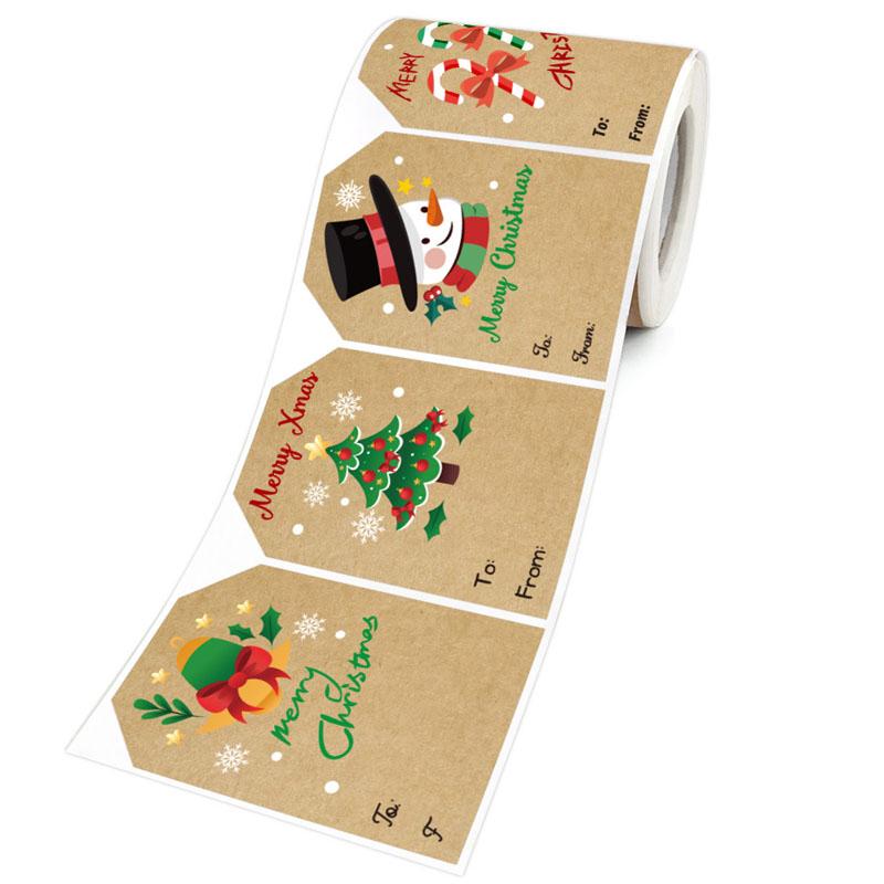 Merry Christmas Labels 250 Pcs Self Adhesive Kraft Christmas Tag Stickers Christmas Stickers Tags Name Tags Christmas Stickers