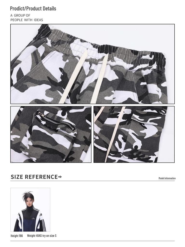 Men's Retro Hiphop Camouflage Cargo Pants: Loose, Straight-Leg, Multi-Pocket Design.