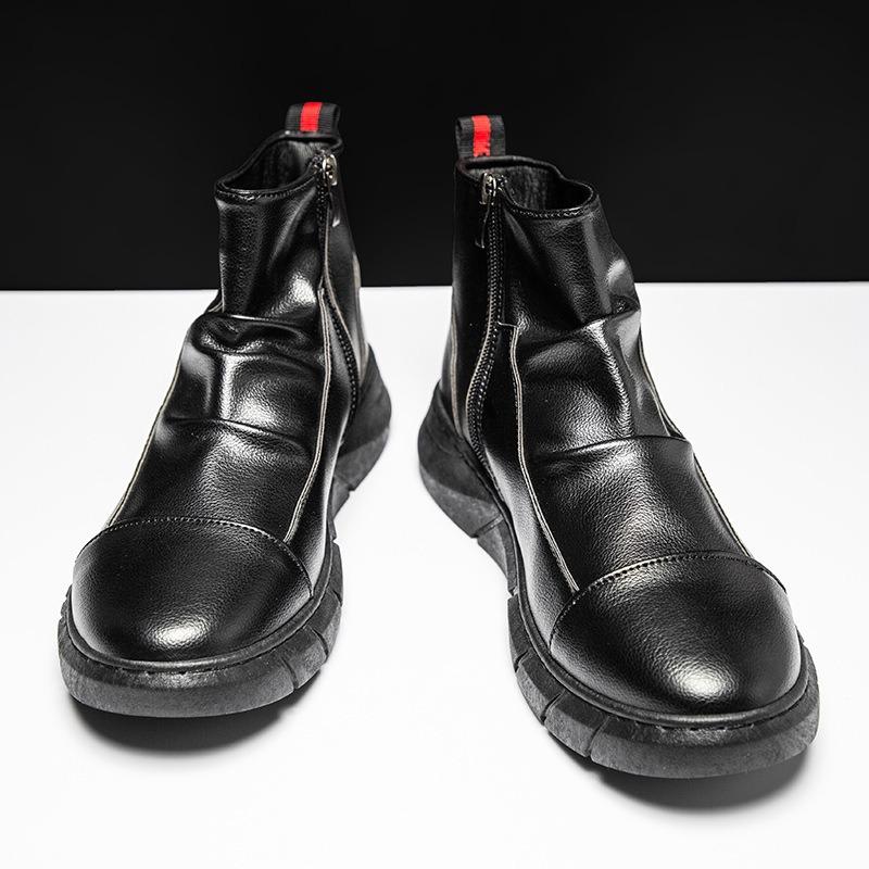 Autumn and winter new tooling boots men's black short boots trendy Martin boots high-top men's shoes fashionable and lightweight leather boots
