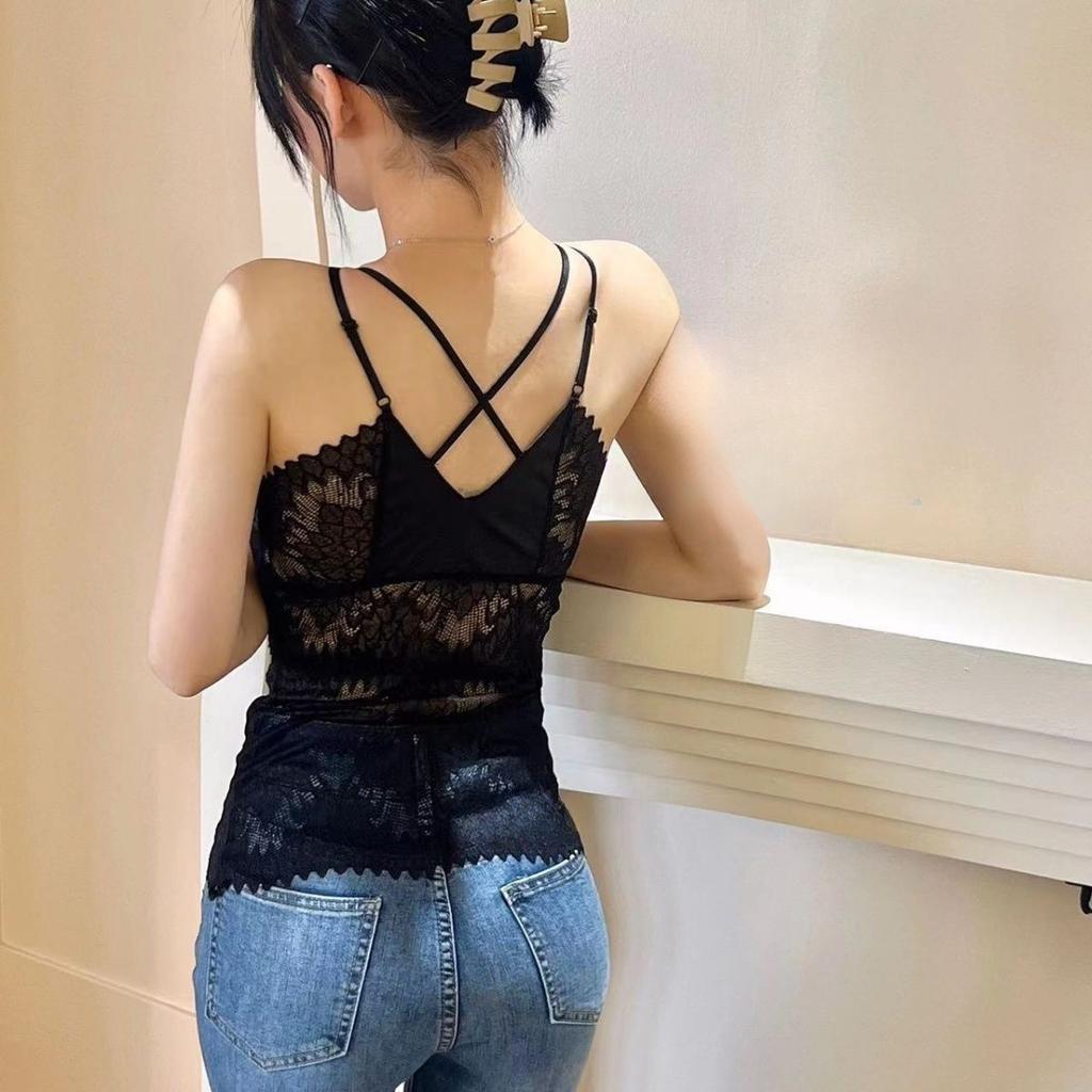 Dünne französische Spitze Sexy Weste mit Brustpolster Unterwäsche für Damen Anti-Glare Übergroßes Camisole Weste mit Schönem Rücken