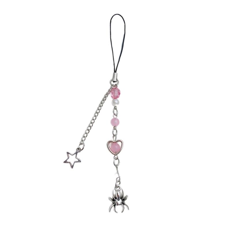 Handmade Beaded Phone Chain Halloween Spiderweb Cellphone Charm Colorful Keyring Pendant Keychain Jewelry Accessory