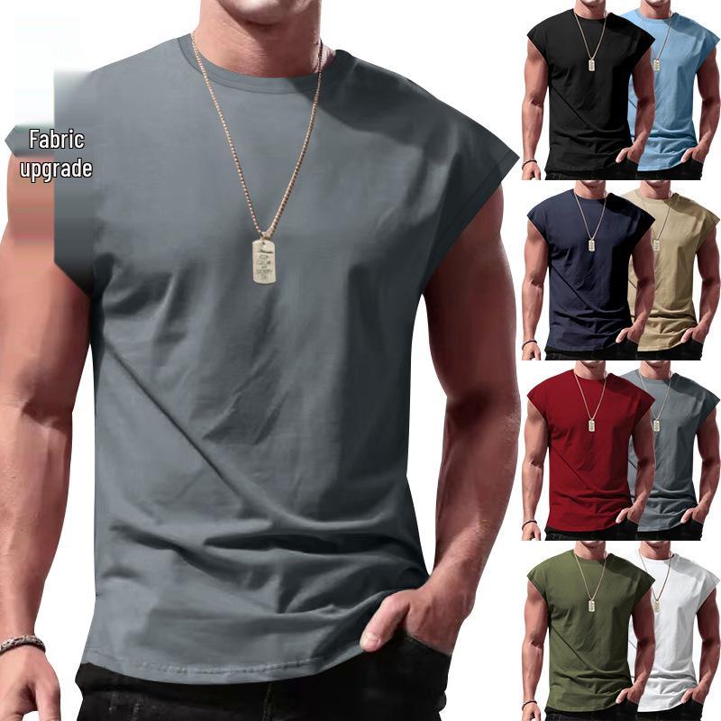 Cross-border 2025 Men's Summer Sleeveless T-shirt - Youth Loose Fit Solid Color Thin Tank Vest