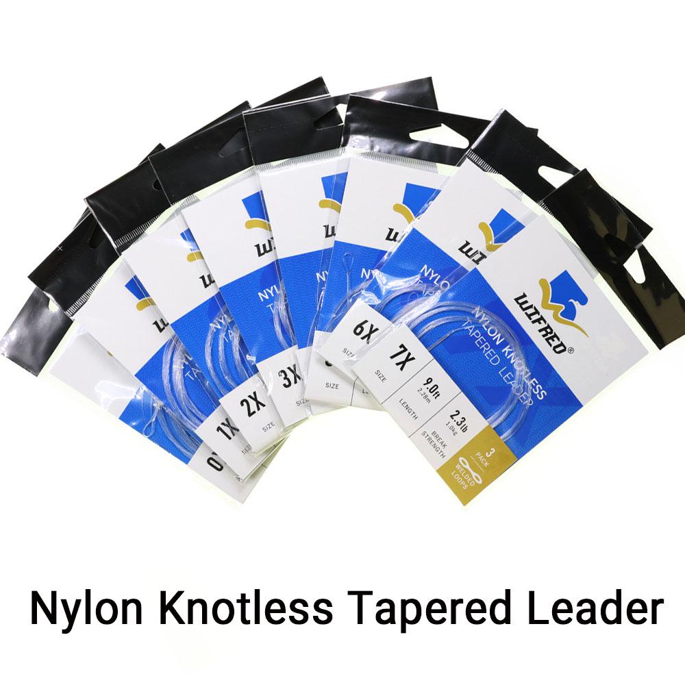 3PCS/Pack 0X~7X Tapered Leader Fly Fishing Line 9FT/2.28M Fly Line Leader With Welded Loop Clear Nylon Tippet Line
