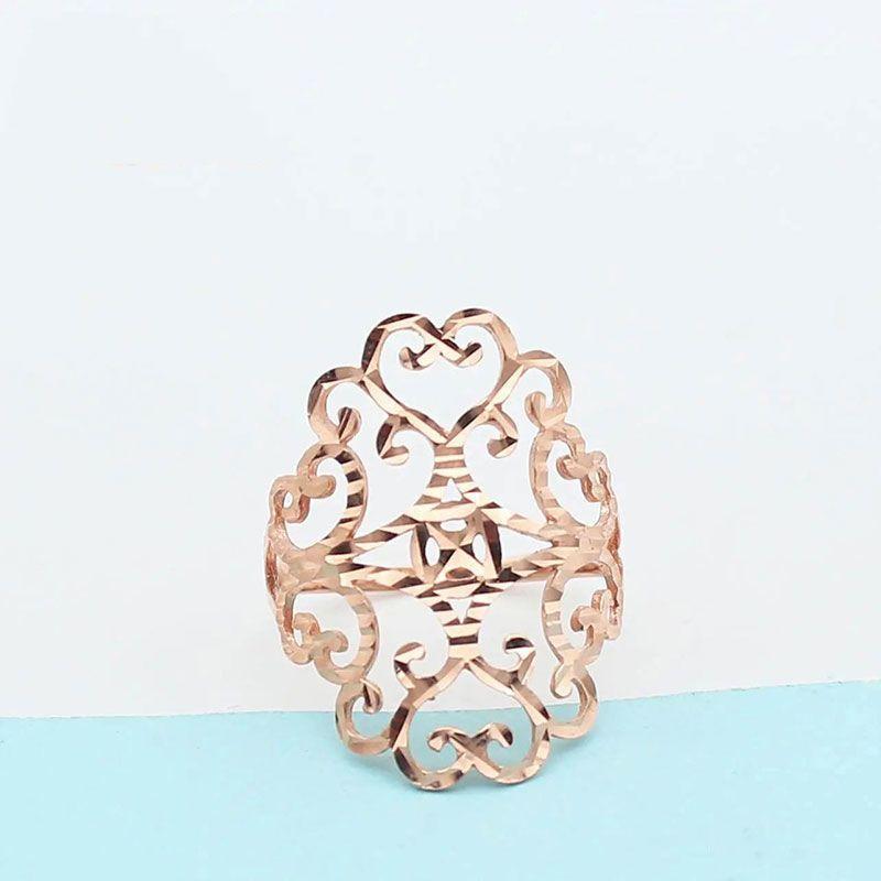 Purple Gold Color Gold Wide-Faced Hollow Female Simple Classic Korean Version Temperament Rose Gold-Plated Live Mouth Design Ring