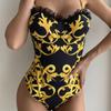 Women Sexy One-Piece Lace Print Jumpsuit Beachwear Swimwear Push-up Bikini