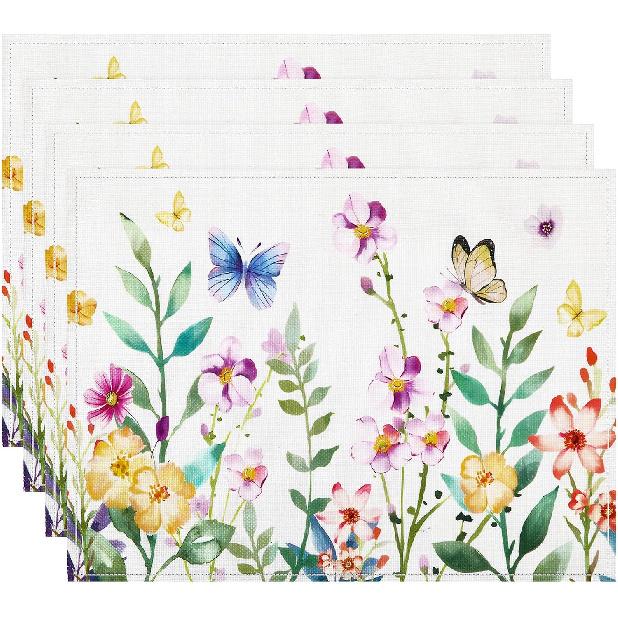 DECYOOL n n Christmas Placemats Set of 4, 12.5x17 Inch Black Santa Christmas Table Mats Merry Christmas Place Mats for Kitchen Xmas Party Winter Home