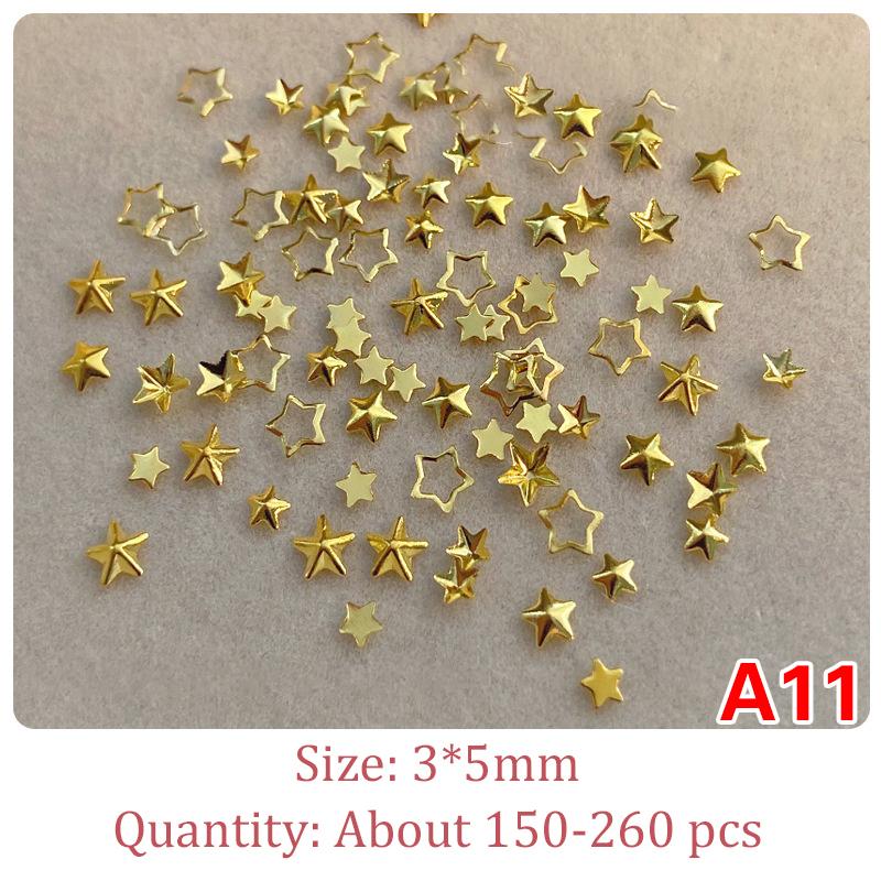 1 Bag Hollow Star Nail Art Charms 3D Metal Five-Pointed-Star Gold Silver Diamond Nail Decoration Luxury Manicure Accessories