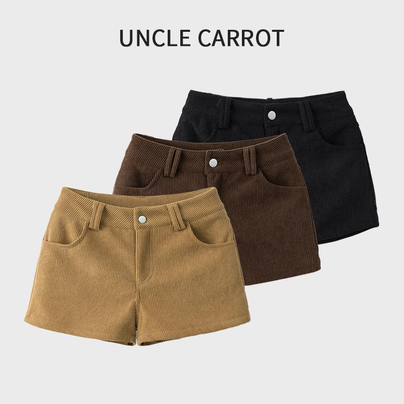 Unisex Spring Khaki Corduroy High-Waist Wide-Leg Shorts - Slimming Coffee Color, Single Button Closure