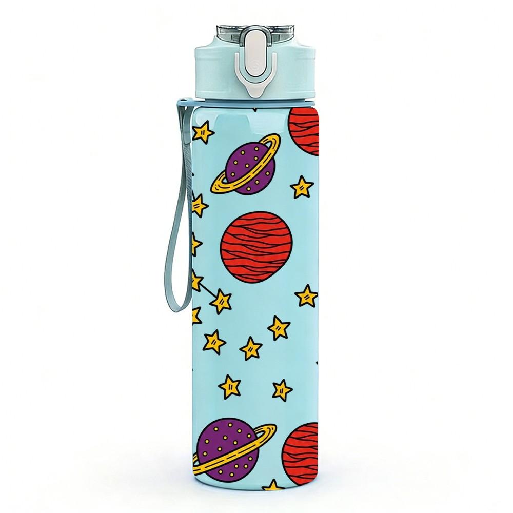 1PC Space Planet Star Pattern 750ml Color Plastic Sports Water Bottle Leakproof Flip Straw Lid Suitable for Sports Office Home Use