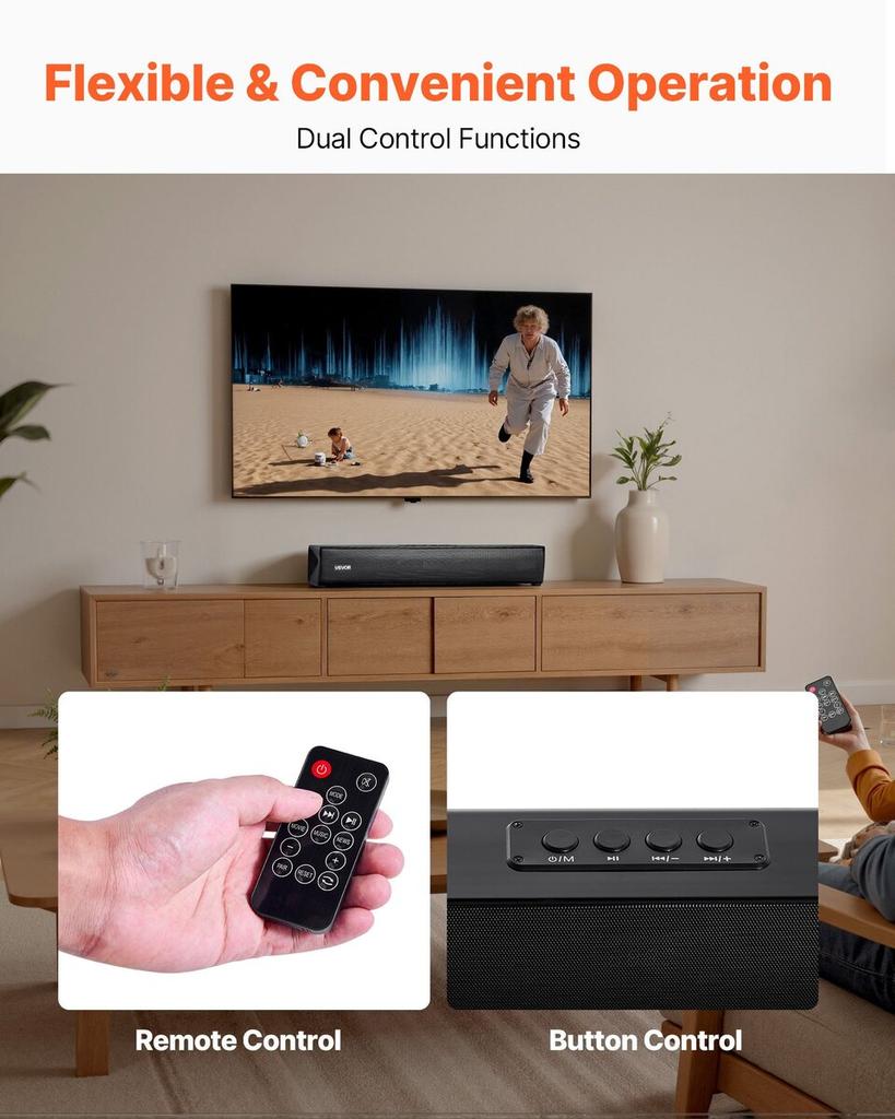 Sound Bar for Smart TV, 2.0 Channel, 450 mm Compact Soundbar TV Speakers for Projector, Bluetooth AUX Connection, Remote Control, Easy Setup, 80W