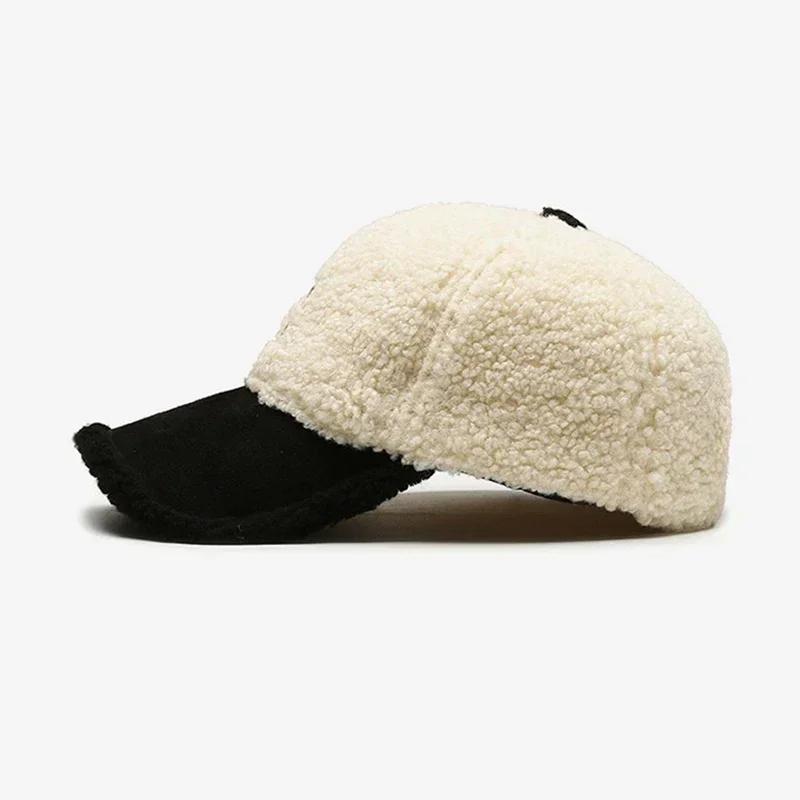 Trendy Big Letter Embroidery Men Winter Hats White Brown Lambswool Baseball Cap for Women Warm Plush Trucker Hats Gorras
