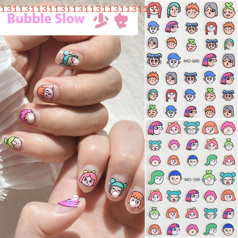 Cute Nail Charm for Salon Accessories Cartoon Bubble Blowing Girl Nail Art Stickers Summer Themed Manicure Decals