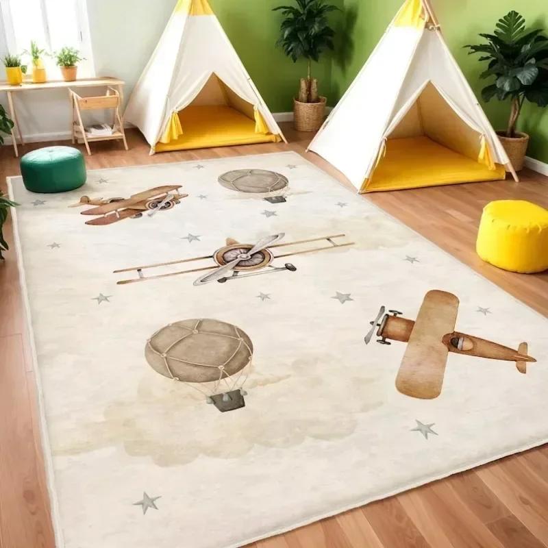 Airplane Hot Air Balloon Pattern Rug Non-sliding Dirt-resistant Easy To Clean Carpet Living Room Bedroom Mat Home Decoration