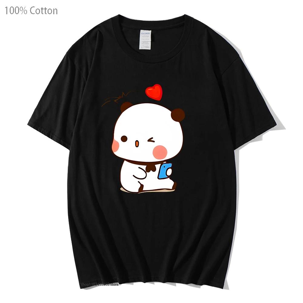Cute Dudu and Bubu T-Shirts Panda and Brownie Bear Couple Tshirt Cotton Clothes Summer Soft Tees Korean Style Men Women Top