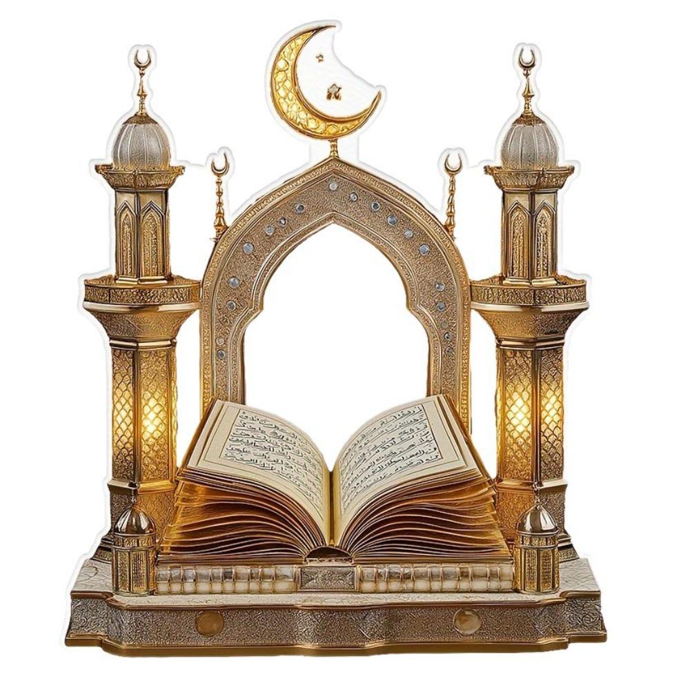 2D Quran Desktop Decorations Acrylic Ramadan Moon Star Eid Mubarak Decoration Handicrafts with Base Holiday Decorative Statues