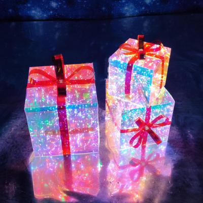 Weihnachtsgeschenkbox mit Kupferdrahtlampe, Blumenbanddekor, transparent, batteriebetrieben oder per USB aufladbar, Glitzereffekt, Nachtlicht, Home-Party-Dekor