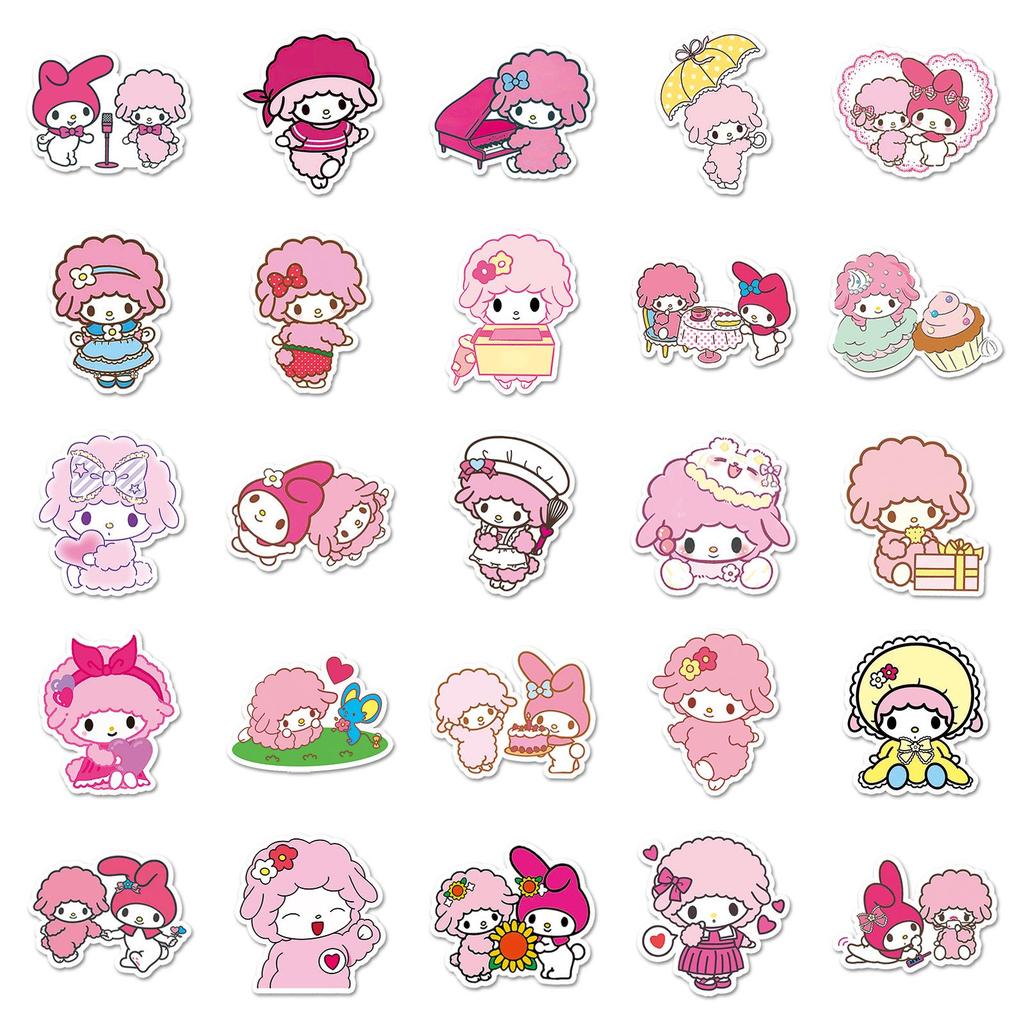 50 Sheets Waterproof Sanrio Pink Sheep Piano Stickers - Decorative Mochi Design