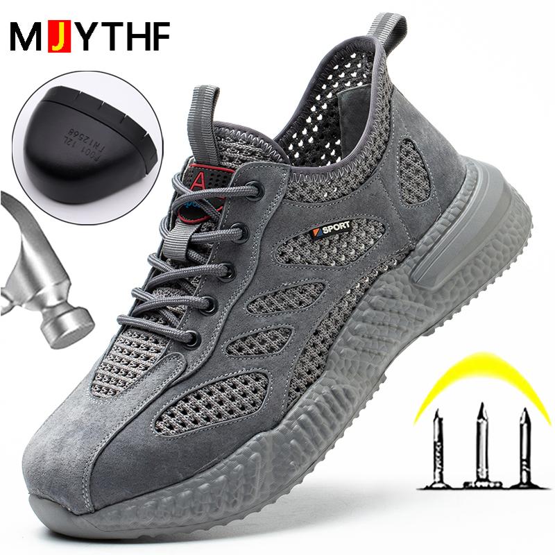 Breathable Lightweight Work Safety Shoes Men Summer Steel Toe Shoes Work Sneakers Puncture-Proof Indestructible Shoes Non-Slip