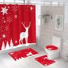 Christmas Polyester Bathroom Shower Curtain Set, Christmas Gifts, Father Christmas Snowman, Happy New Year, Decor