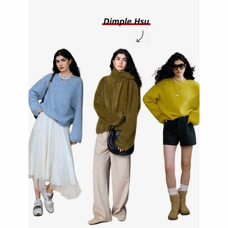 Autumn/Winter 2026 Slimming Faux Fur Cashmere Wool Mulberry Silk Pullover Sweater